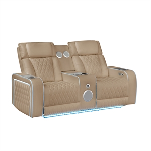 Galaxy Electra Power Reclining Loveseat w Speakers/Massage/LED in Caramel