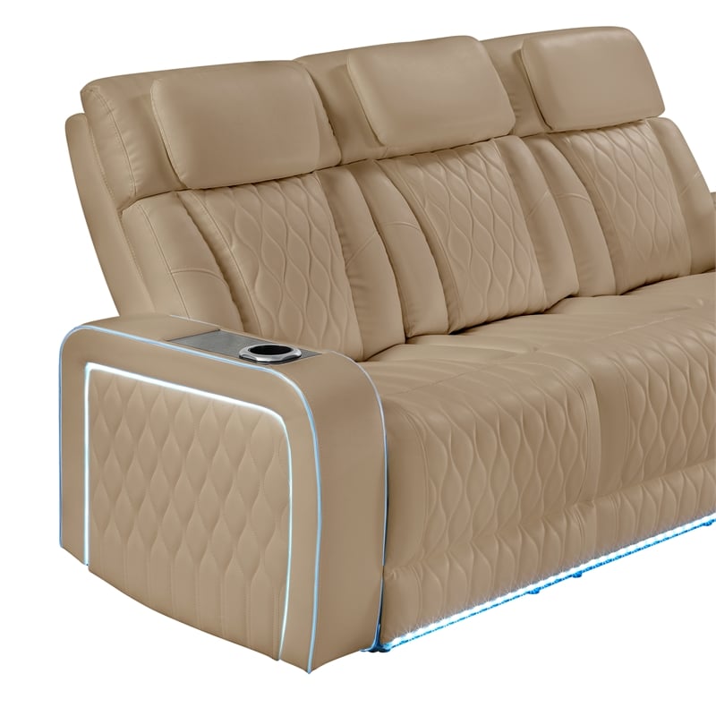 Galaxy Electra Modern PWR Reclining Faux Leather Sofa w Massage in Caramel