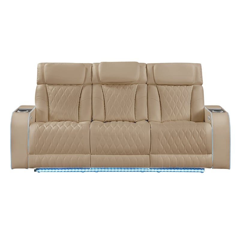 Galaxy Electra Modern PWR Reclining Faux Leather Sofa w Massage in Caramel