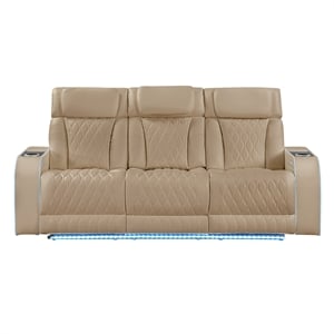 Electra Modern Power Reclining Faux Leather Sofa with Massage in Caramel