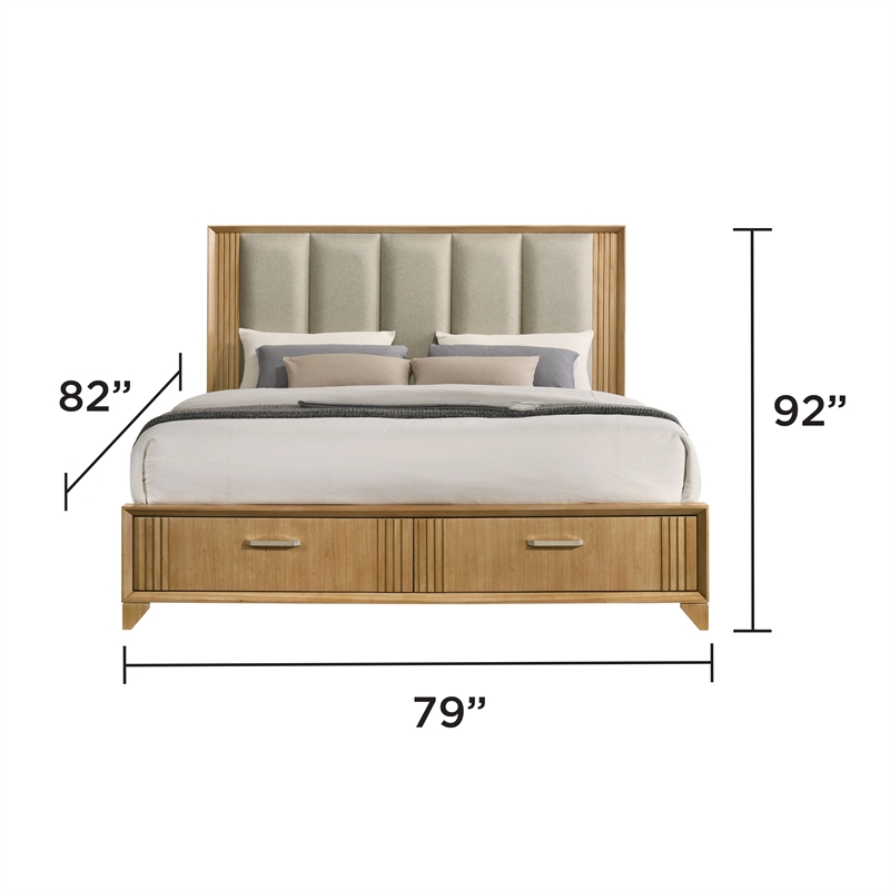 Galaxy Home Modern King Storage Bed with Upholstered Headboard in Natural