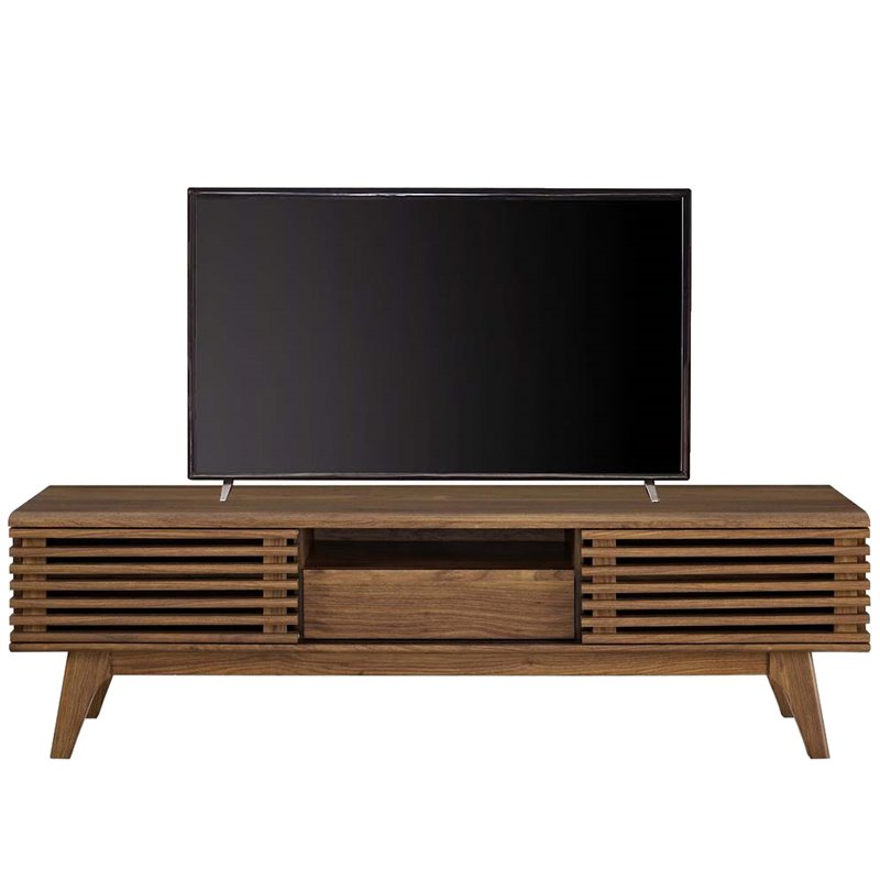 Levan Home Particleboard Walnut TV Stand Rectangular Adjustable Shelves 58.5