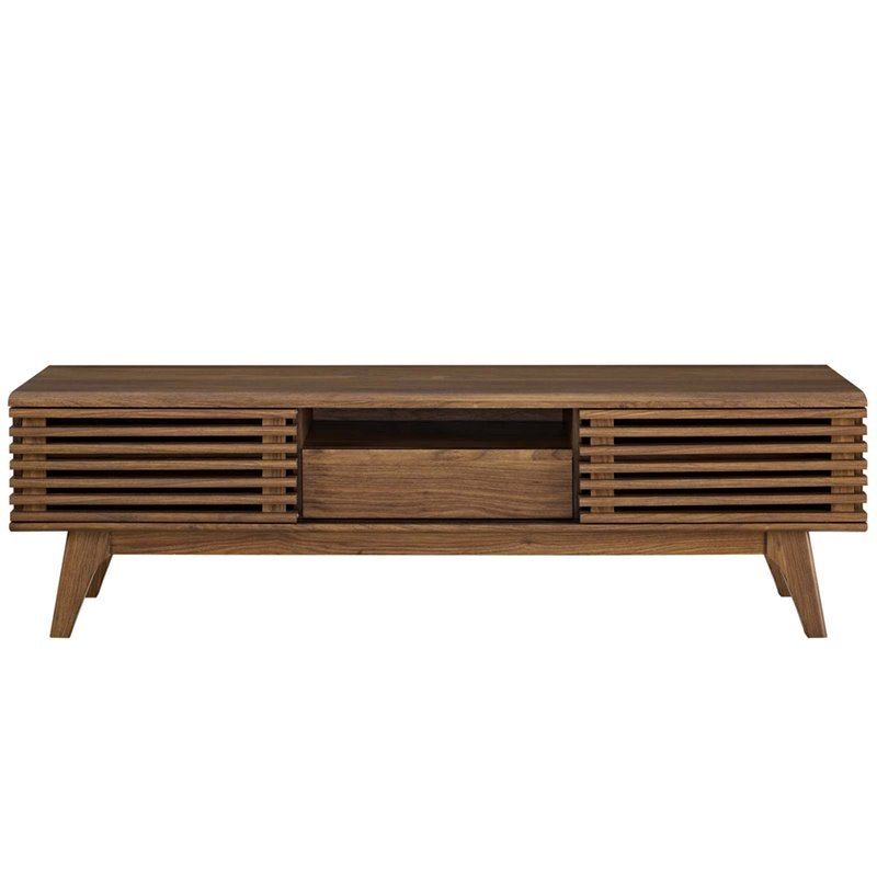 Levan Home Particleboard Walnut TV Stand Rectangular Adjustable Shelves 58.5