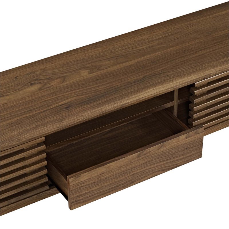 Levan Home Particleboard Walnut TV Stand Rectangular Adjustable Shelves 58.5