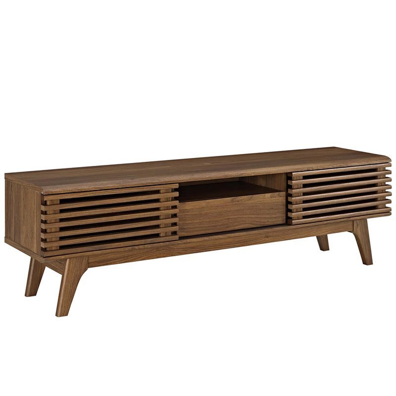 Levan Home Particleboard Walnut TV Stand Rectangular Adjustable Shelves 58.5