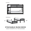 Levan Home Solid Wood Twin Floor Bunk Bed in Gray