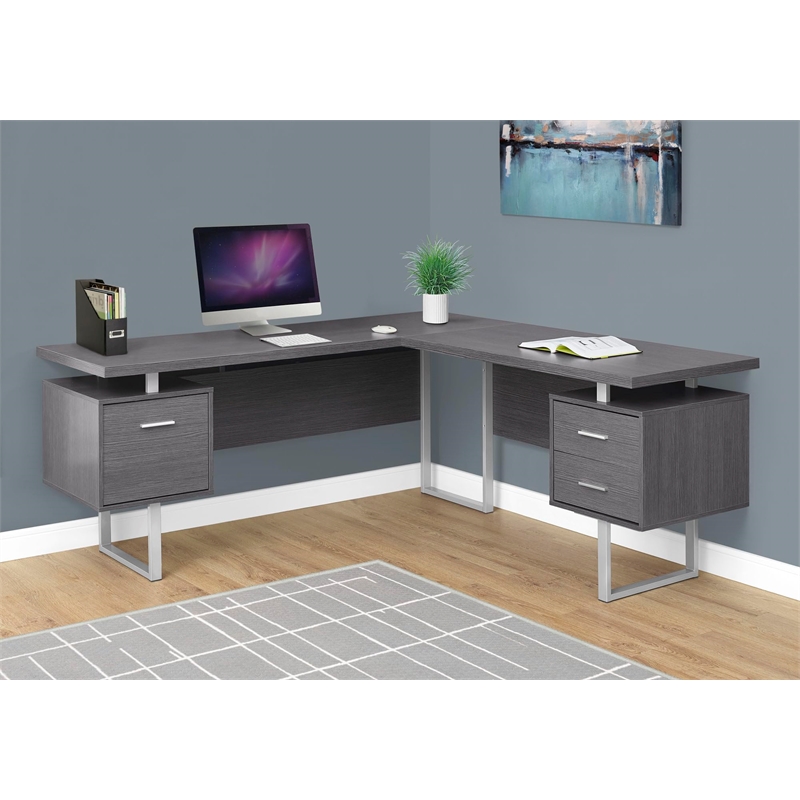 Levan Home Particle Board Gray L-Shaped Corner Computer Desk 71