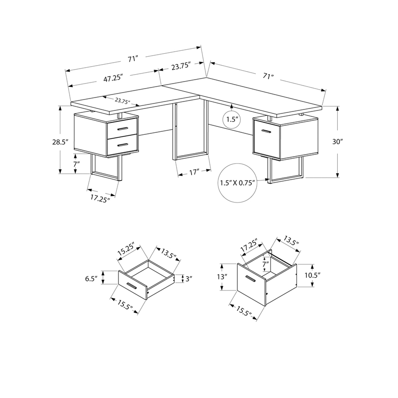 Levan Home Particle Board White L Shaped Corner Computer Desk Rectangular Extra Long 71