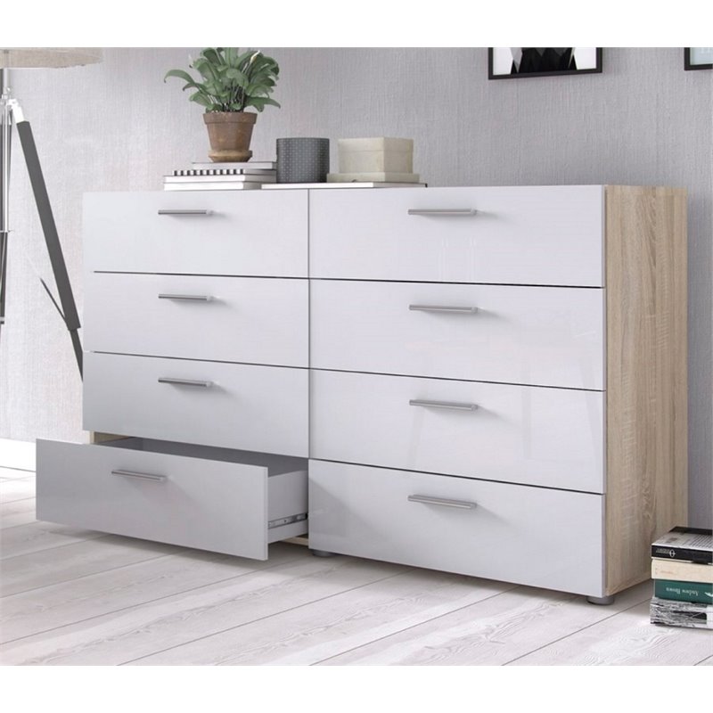 Levan Home Engineered Wood Oak/White Double Dresser Unassembled