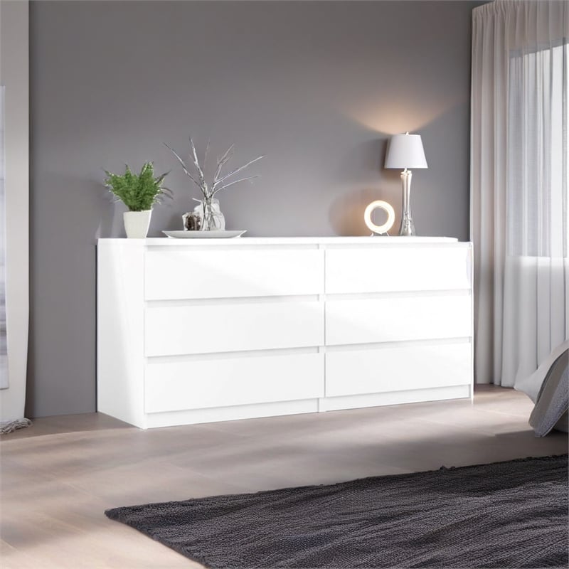 Levan Home Engineered Wood White Double Bedroom Dresser 6 Drawers 60.55