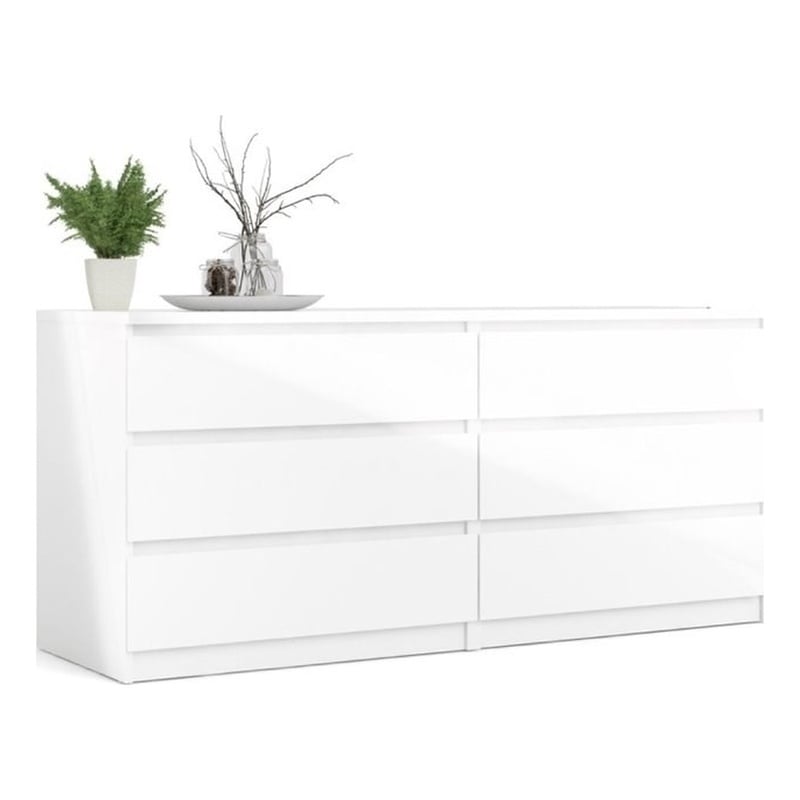 Levan Home Engineered Wood White Double Bedroom Dresser 6 Drawers 60.55