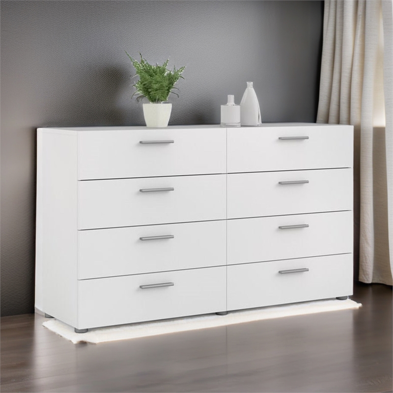 Levan Home Engineered Wood Contemporary 8 Drawer Double Bedroom Dresser in White