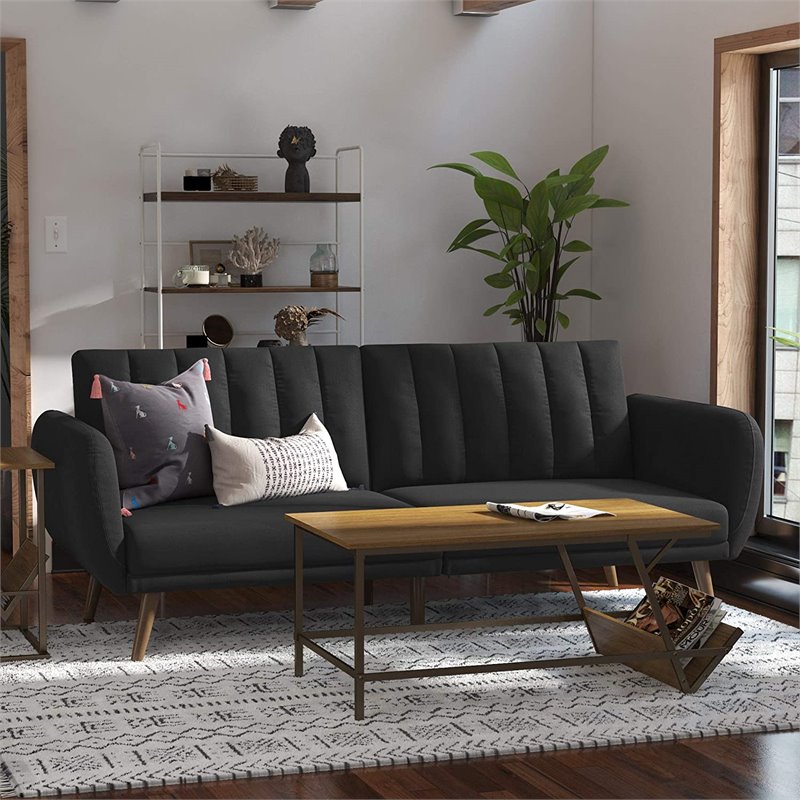 Levan Home Stylish Linen Sleeper Sofa in Dark Gray