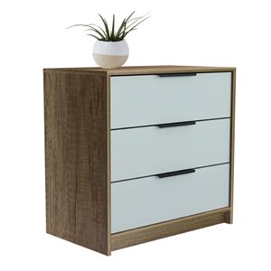 Levan Home Wood White & Light Oak Dresser Rectangular 3-Drawer Unassembled