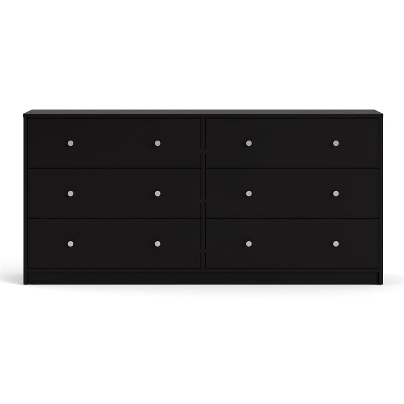 Levan Home Contemporary Wide 6 Drawer Double Bedroom Dresser in Black