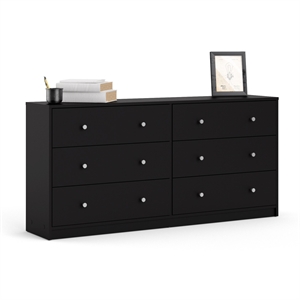 Levan Home Contemporary Wide 6 Drawer Double Bedroom Dresser in Black
