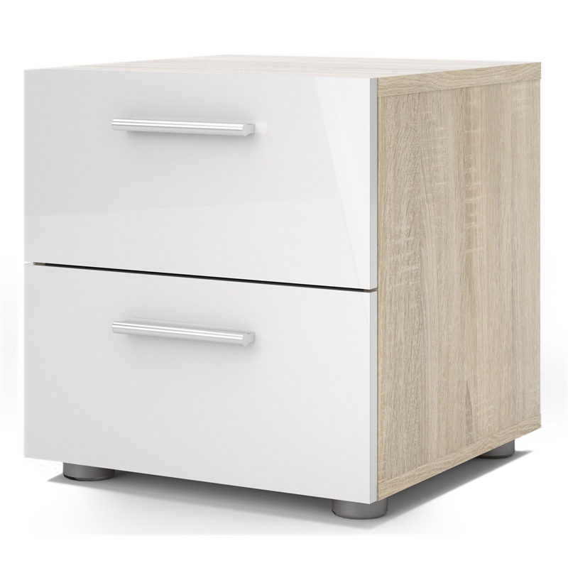 Levan Home Engineered Wood Oak and White Gloss Nightstand Contemporary 15.75