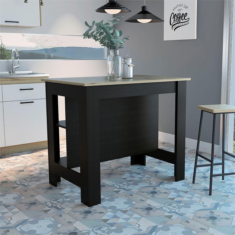 Levan Home Engineered Wood Light Oak/Black Kitchen Island Rectangular Spacious 40.5