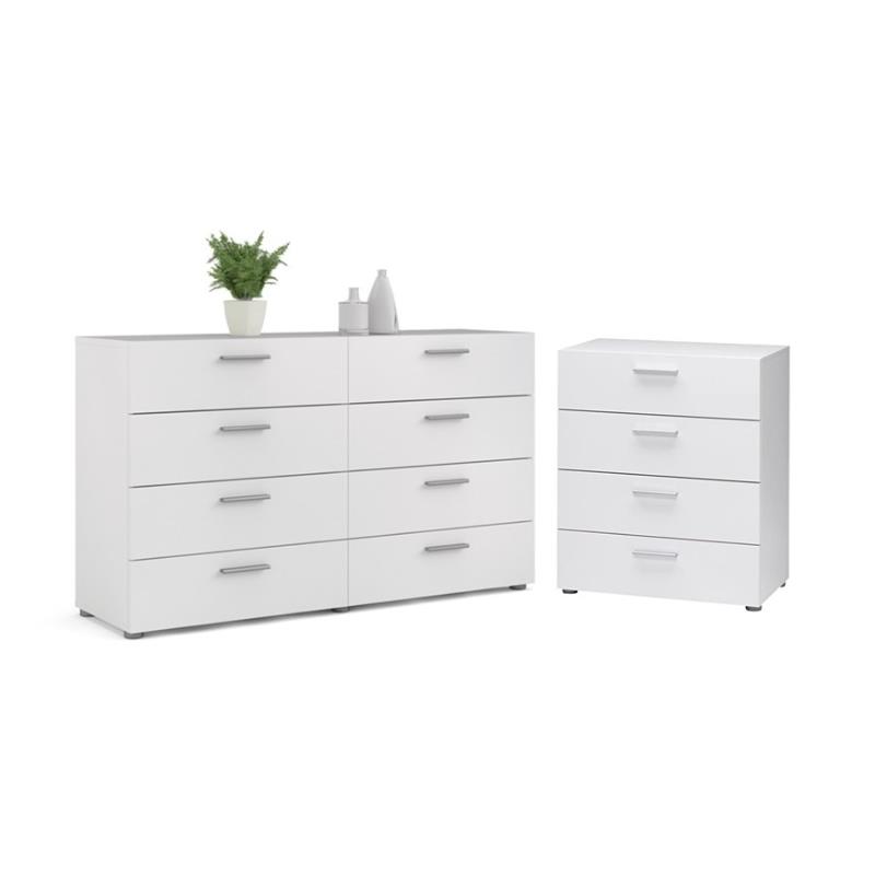 Levan Home 2 Set of 8 Drawer Double Dresser & 4 Drawer Chest - White