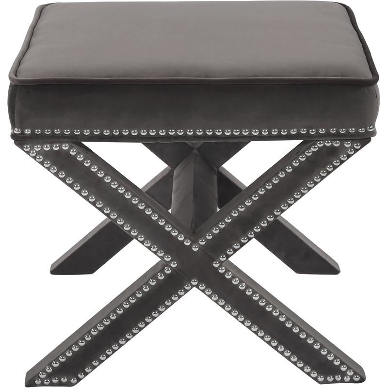 Meridian Furniture Nixon Contemporary Velvet Ottoman/Bench in Gray