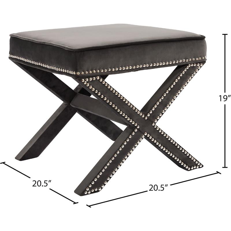 Meridian Furniture Nixon Contemporary Velvet Ottoman/Bench in Gray