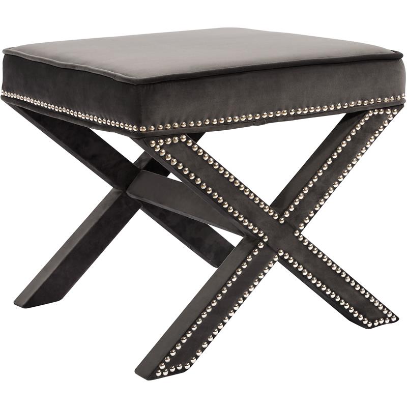 Meridian Furniture Nixon Contemporary Velvet Ottoman/Bench in Gray