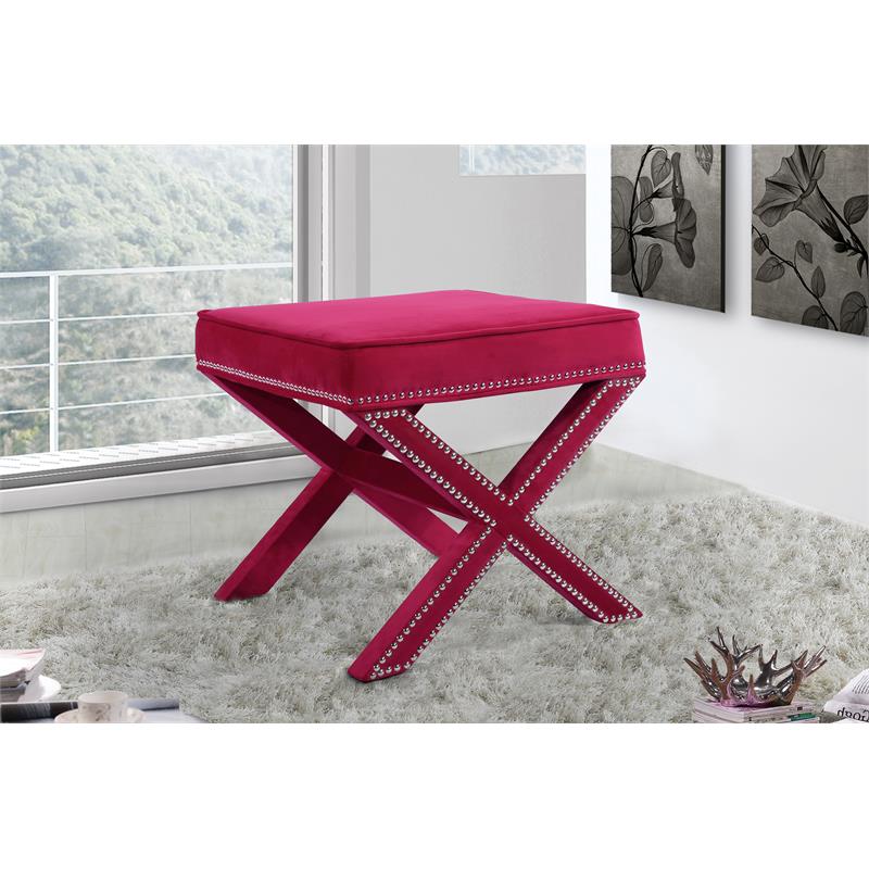 Meridian Furniture Nixon Contemporary Velvet Ottoman/Bench in Pink