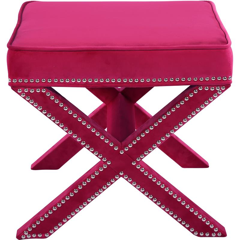 Meridian Furniture Nixon Contemporary Velvet Ottoman/Bench in Pink