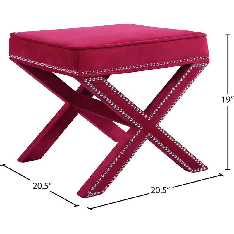 Meridian Furniture Nixon Contemporary Velvet Ottoman/Bench in Pink