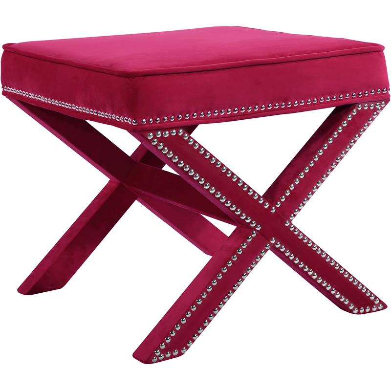 Meridian Furniture Nixon Contemporary Velvet Ottoman/Bench in Pink