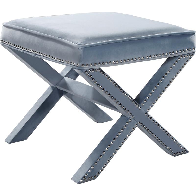 Meridian Furniture Nixon Contemporary Velvet Ottoman/Bench in Sky Blue