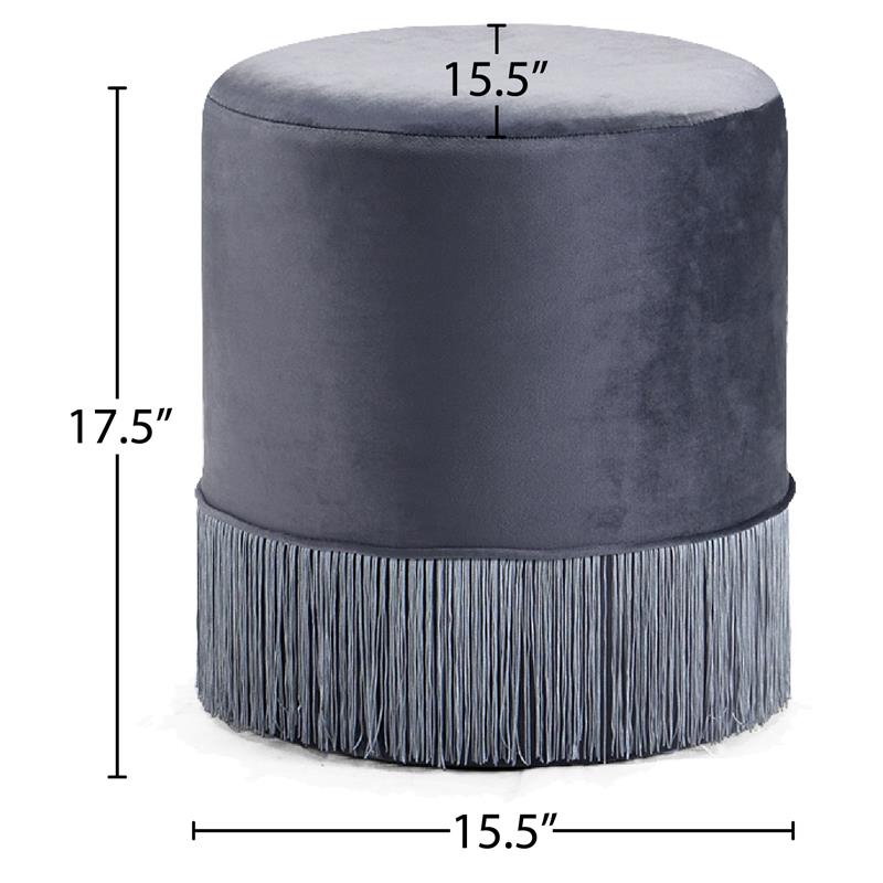 Meridian Furniture Teddy Contemporary Velvet Ottoman/Stool in Gray