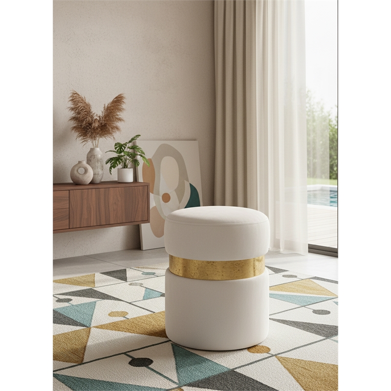 Meridian Furniture Hailey Contemporary Velvet Ottoman/Stool in Cream