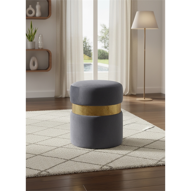 Meridian Furniture Hailey Contemporary Velvet Ottoman/Stool in Gray