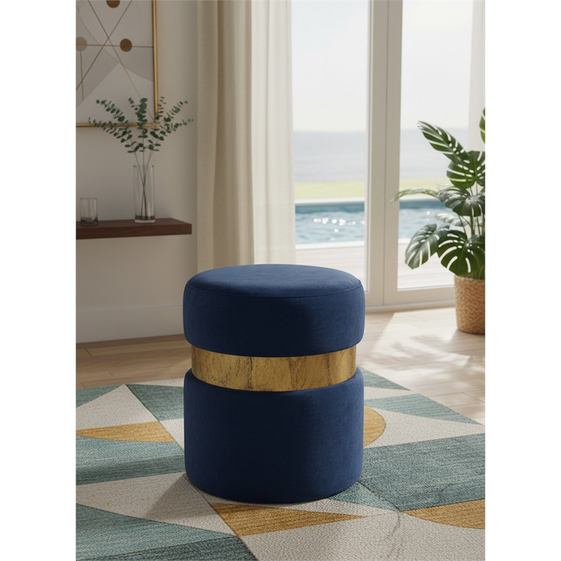 Meridian Furniture Hailey Contemporary Velvet Ottoman/Stool in Navy