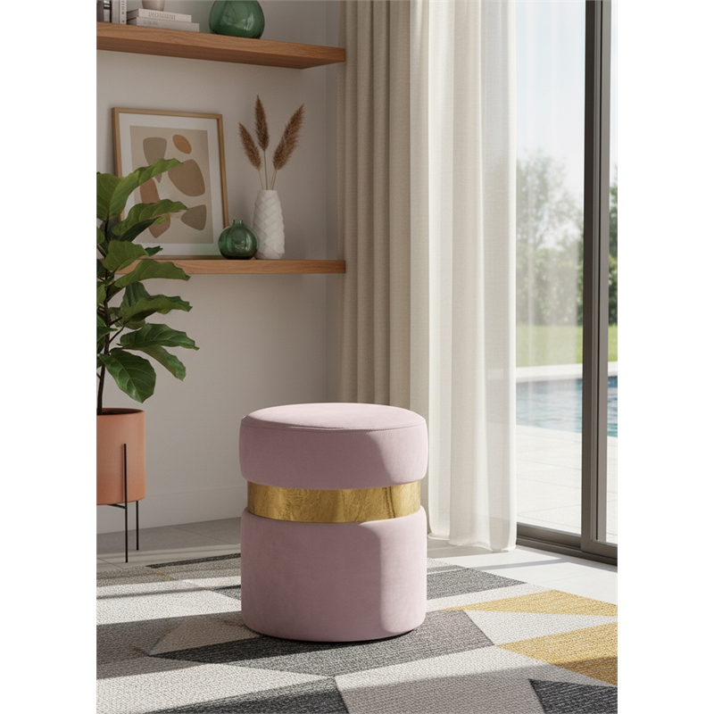 Meridian Furniture Hailey Contemporary Velvet Ottoman/Stool in Pink
