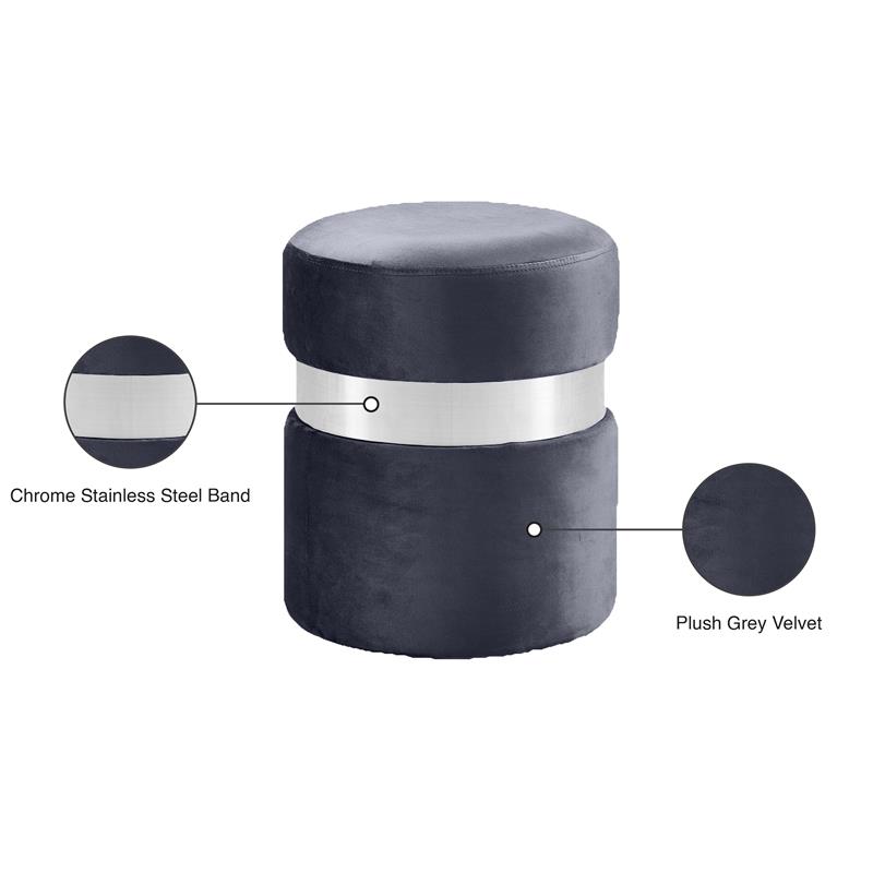 Meridian Furniture Hailey Contemporary Velvet Ottoman/Stool in Gray