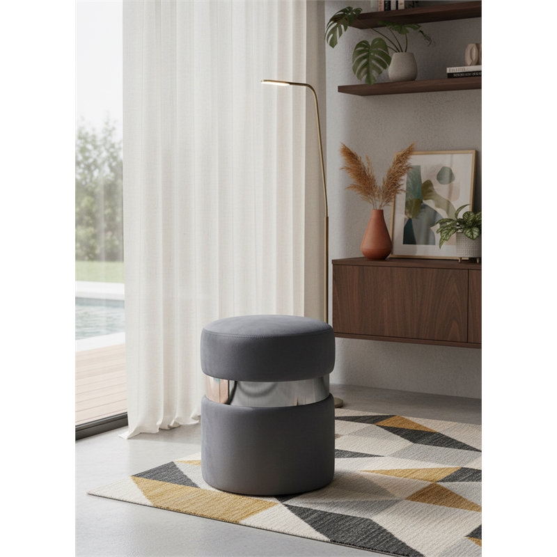 Meridian Furniture Hailey Contemporary Velvet Ottoman/Stool in Gray
