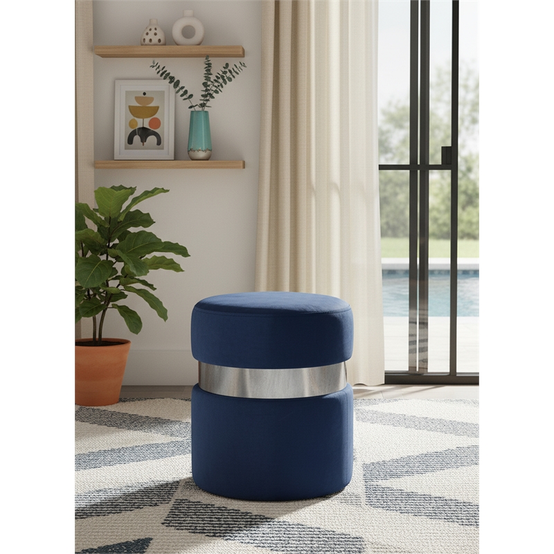 Meridian Furniture Hailey Contemporary Velvet Ottoman/Stool in Navy