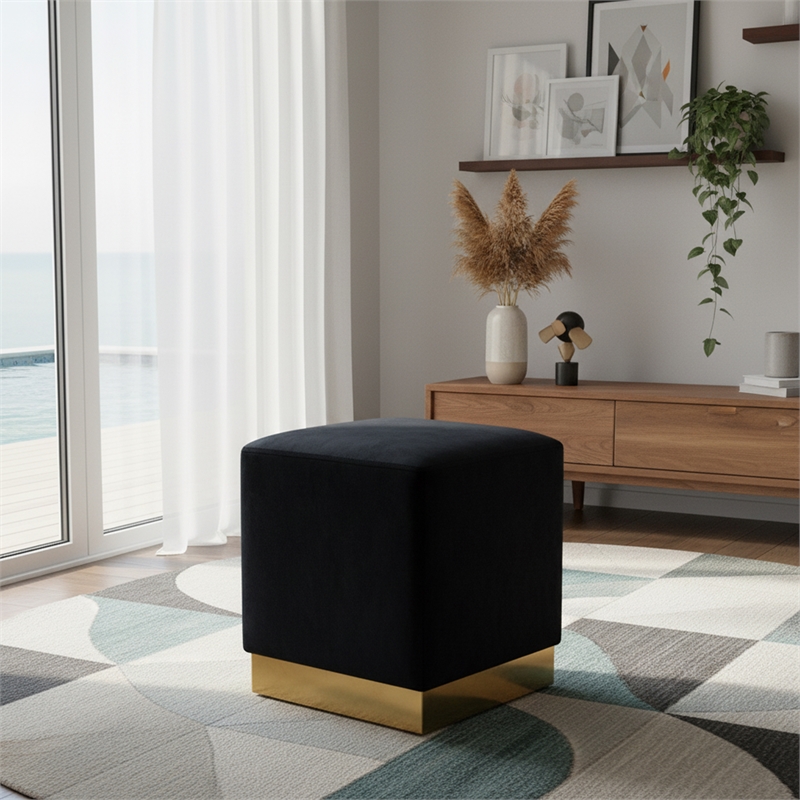 Meridian Furniture Jax Contemporary Velvet Ottoman/Stool in Black