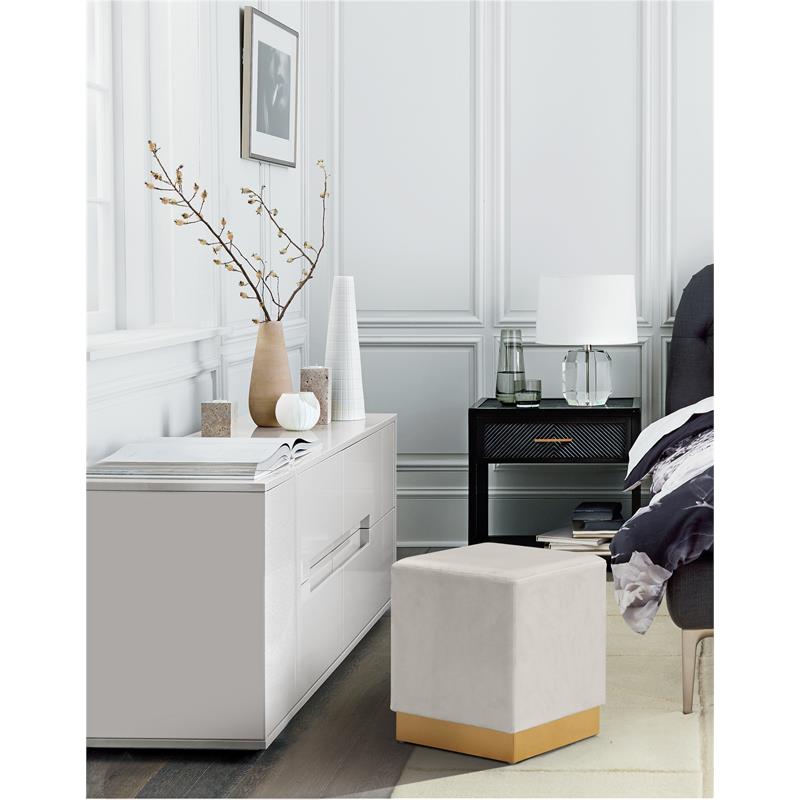 Meridian Furniture Jax Contemporary Velvet Ottoman/Stool in Cream