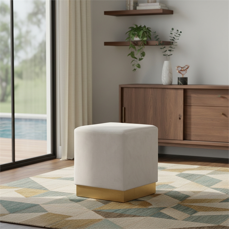 Meridian Furniture Jax Contemporary Velvet Ottoman/Stool in Cream