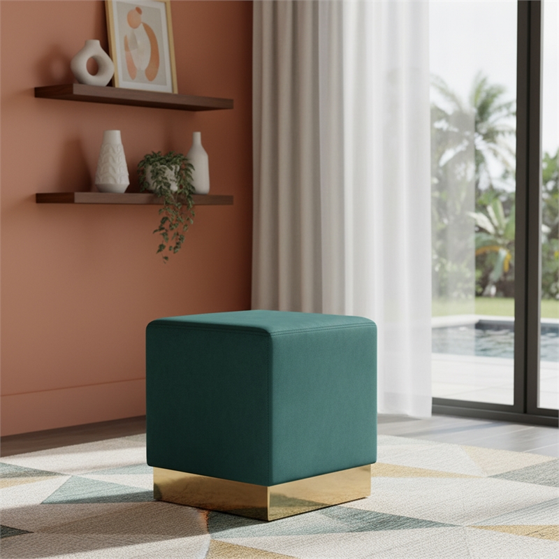 Meridian Furniture Jax Contemporary Velvet Ottoman/Stool in Green