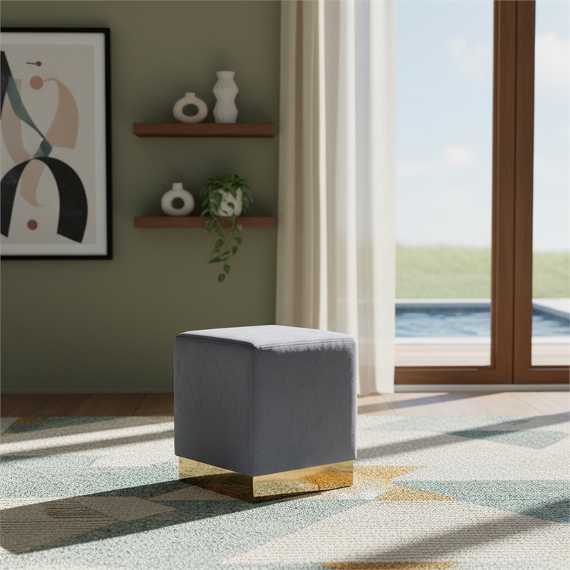 Meridian Furniture Jax Contemporary Velvet Ottoman/Stool in Gray