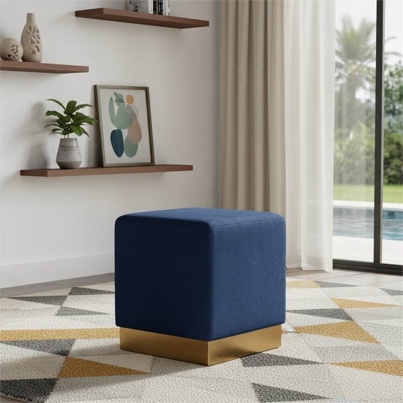 Meridian Furniture Jax Contemporary Velvet Ottoman/Stool in Navy