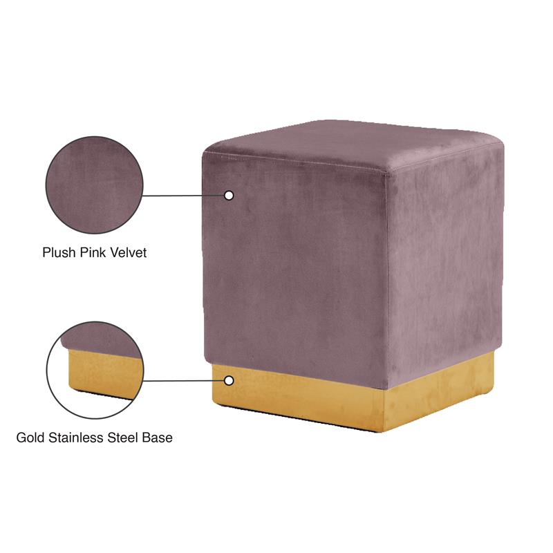 Meridian Furniture Jax Contemporary Velvet Ottoman/Stool in Pink