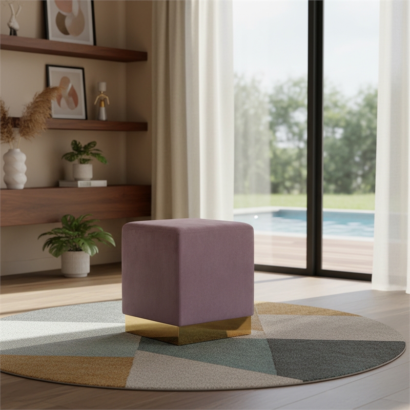 Meridian Furniture Jax Contemporary Velvet Ottoman/Stool in Pink