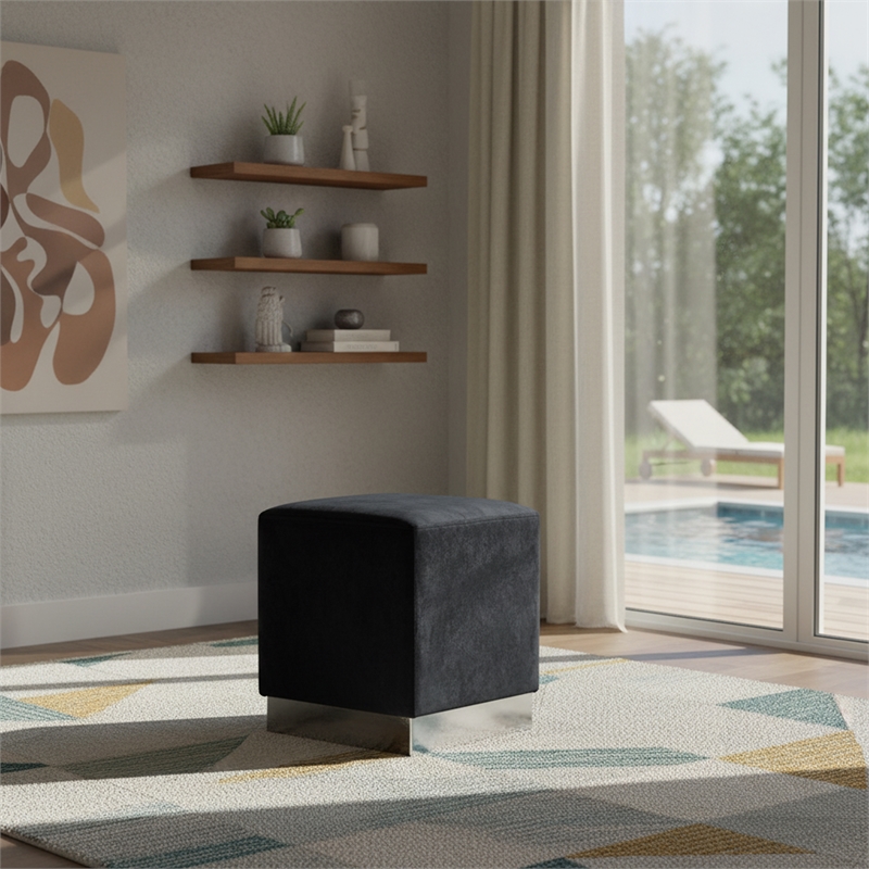 Meridian Furniture Jax Contemporary Velvet Ottoman/Stool in Black