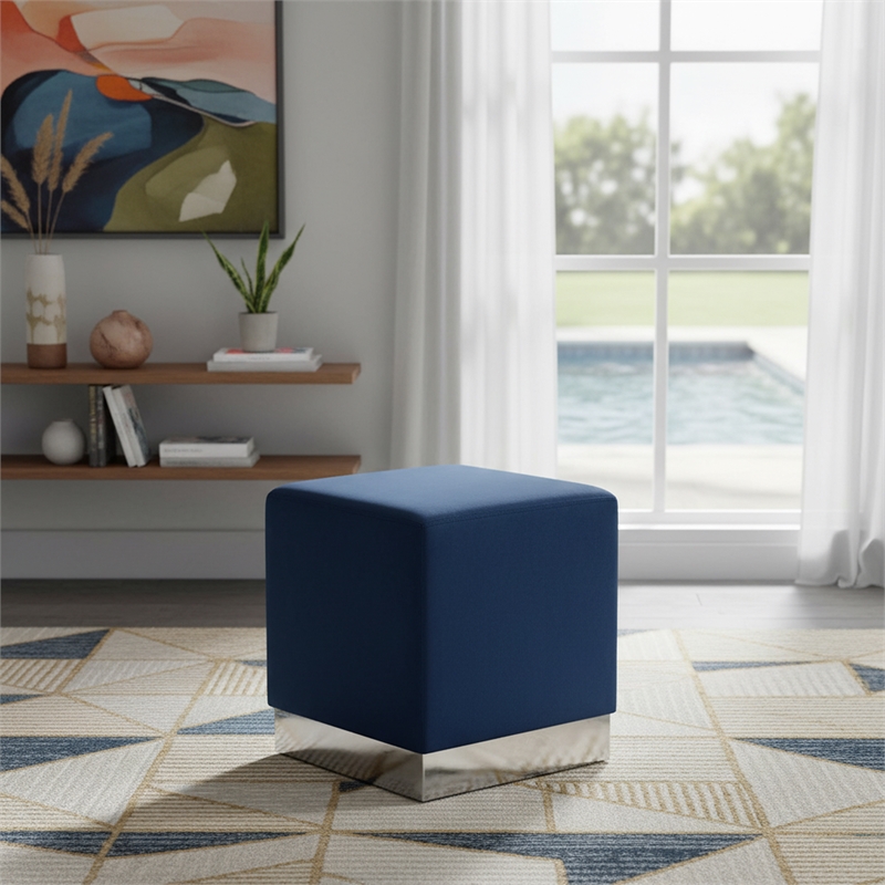 Meridian Furniture Jax Contemporary Velvet Ottoman/Stool in Navy
