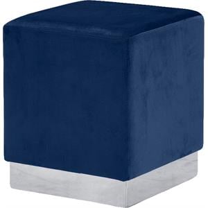 Meridian Furniture Jax Contemporary Velvet Ottoman/Stool in Navy